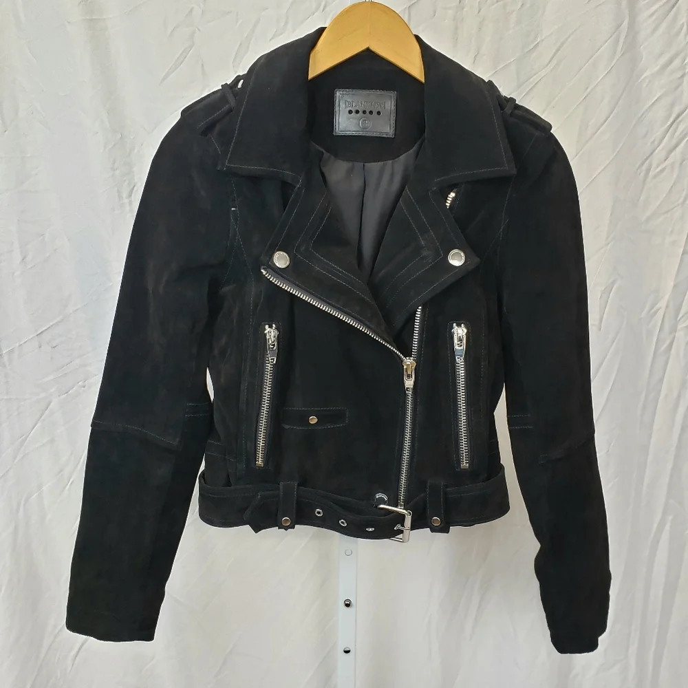 Blank NYC Black Suede Leather Moto Jacket Silver Zippers And Hardware - Picture 1 of 12